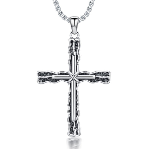 Sterling Silver Cross Religious Necklace for Men