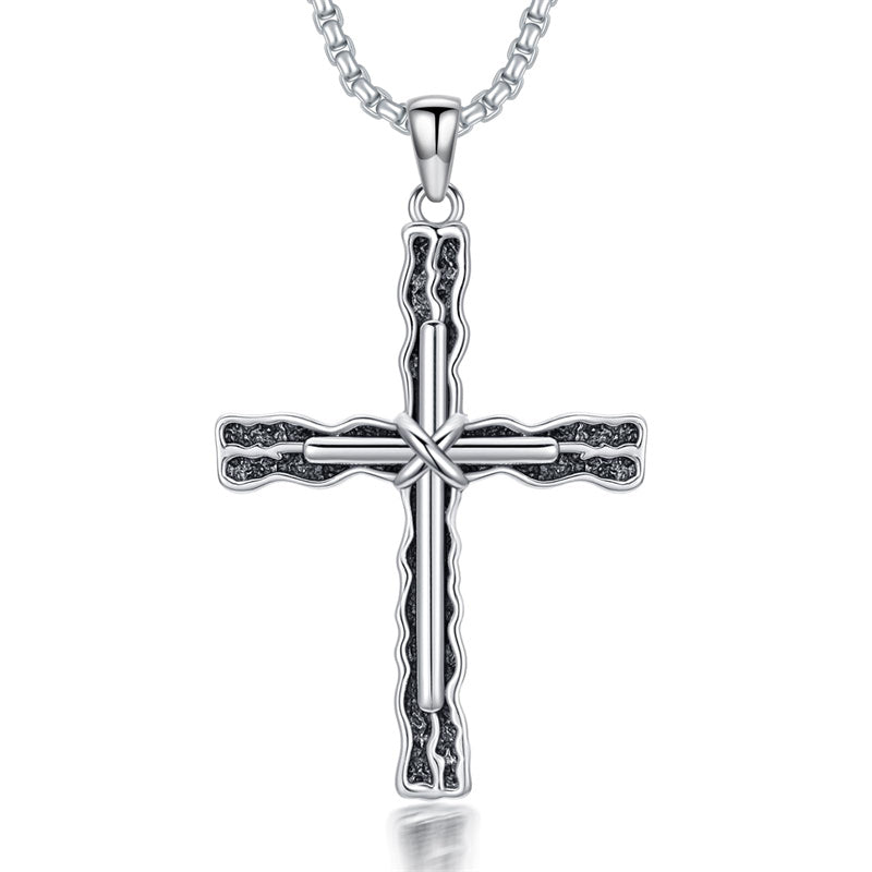 Sterling Silver Cross Religious Necklace for Men