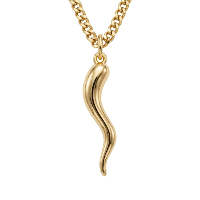 14K Gold  Plated Italian Horn Cornicello Pendant Necklace Lucky Talisman  Amulet Jewelry