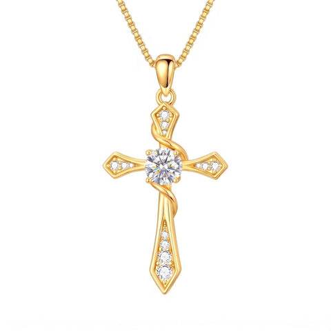 14K Gold Plated Birthstone Infinity  Cross Pendant NecklaceJewelry for Women
