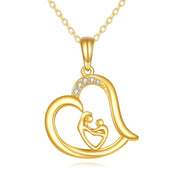 14K Real Gold  Heart Mother Child Necklace Pendant Necklace Jewelry Mothers Day Birthday Gifts for Women