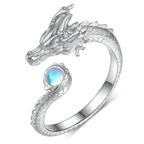 Sterling Silver Moonstone Dragon Ring