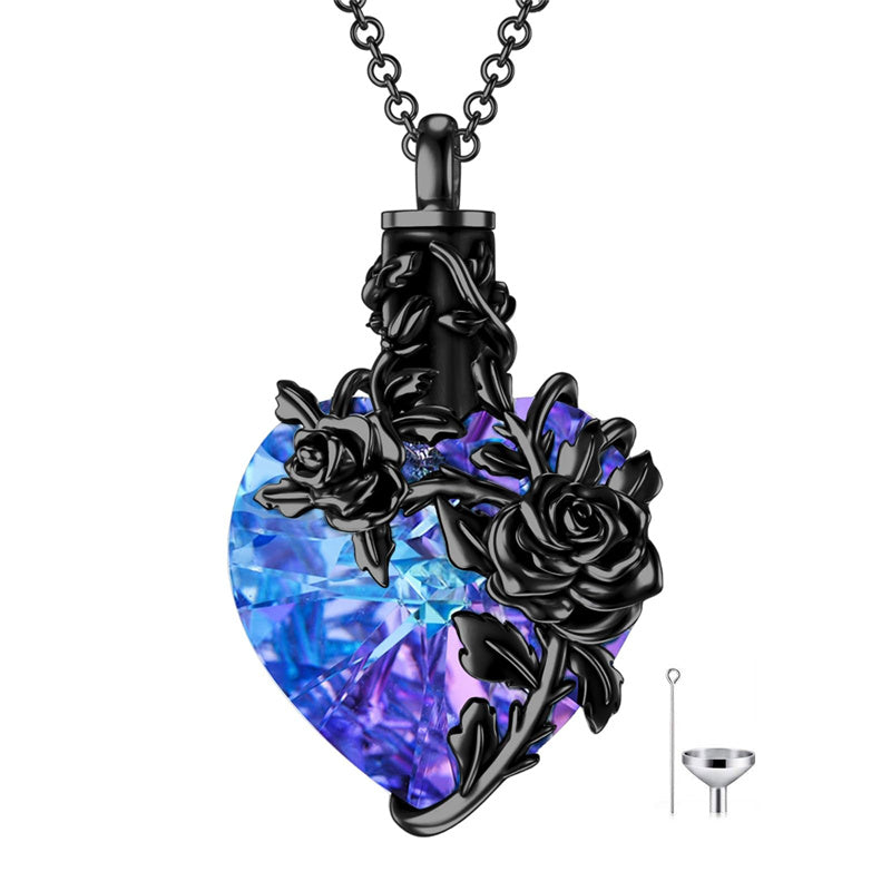 Sterling Silver Heart Crystal Rose Urn Necklaces for Ashes for Women