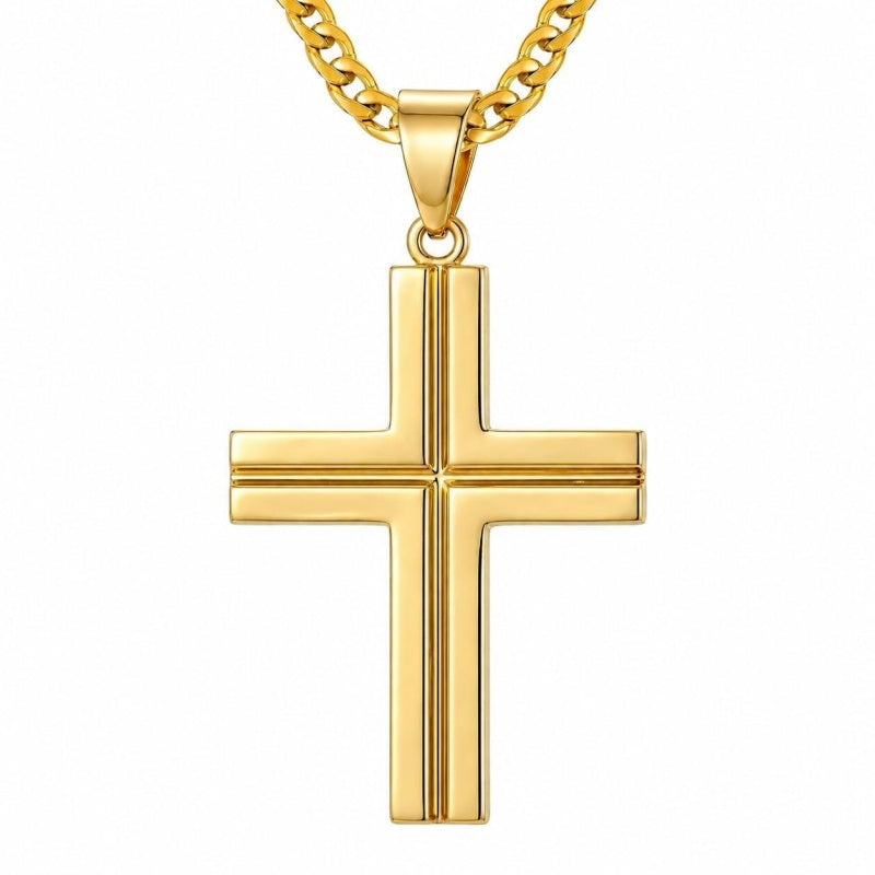 Cross Pendant Necklace for Men 14K Gold Plated Minimalist Christian Jewelry Religious Gift