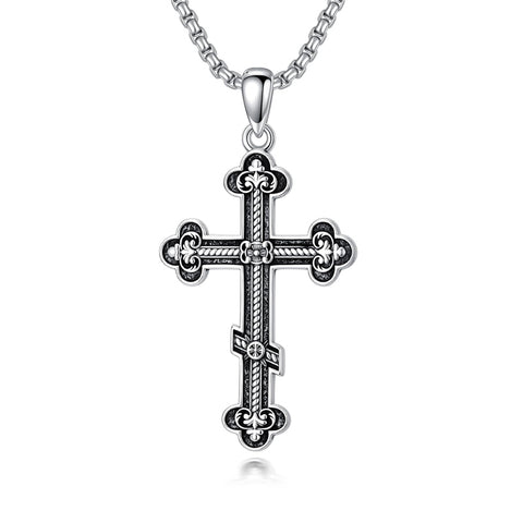 Sterling Silver Orthodox Cross Pendant Necklace Religious Gift