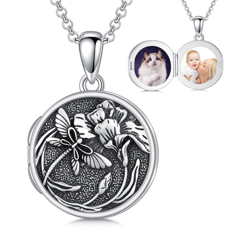 Sterling Silver Dragonfly Photo Locket Necklace