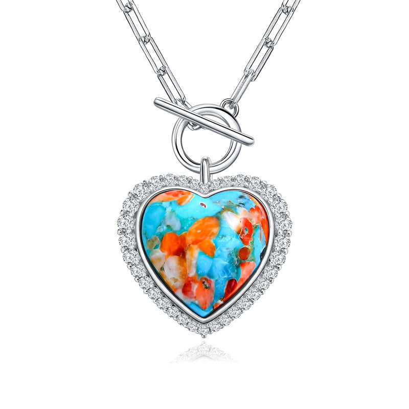 Sterling SilverTurquoise Red Coral Lapis Lazuli Malachite Paperclip Chain Necklace