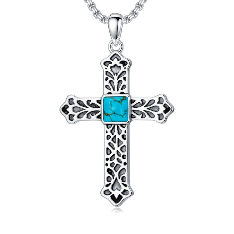 14K Gold Plated Turquoise Cross Pendant Necklace