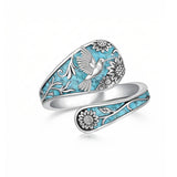 Sterling Silver Turquoise Hummingbird Butterfly Sunflower Adjustable Spoon Ring