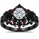 Sterling Silver 10K 14K 18K Gold Moissanite Gothic Black  Engagement Wedding Ring  for Women Halloween Gift