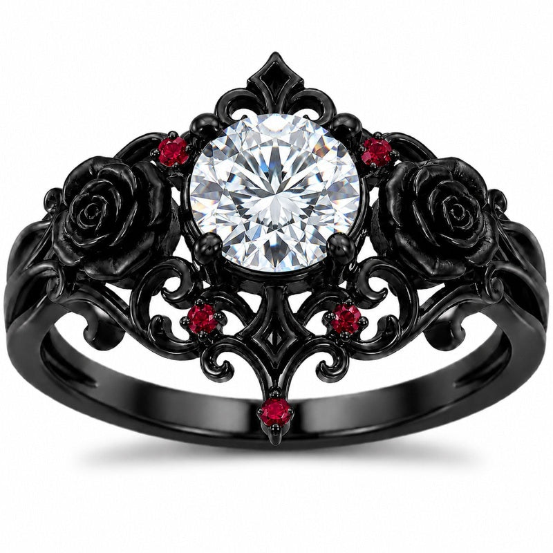 Sterling Silver 10K 14K 18K Gold Moissanite Gothic Black  Engagement Wedding Ring  for Women Halloween Gift