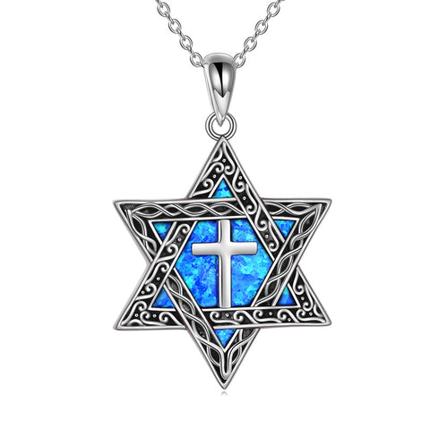 Star of David Necklace Sterling Silver Cross/Chai/Peace Sign/Tree of Life Abalone Shell Jewish Jewelry for Women Men