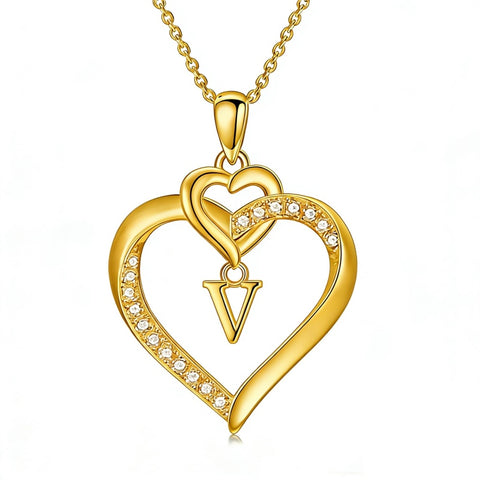 Heart Initial A-Z Pendant Necklace for 14K Gold Plated Women Initials Jewelry Gifts