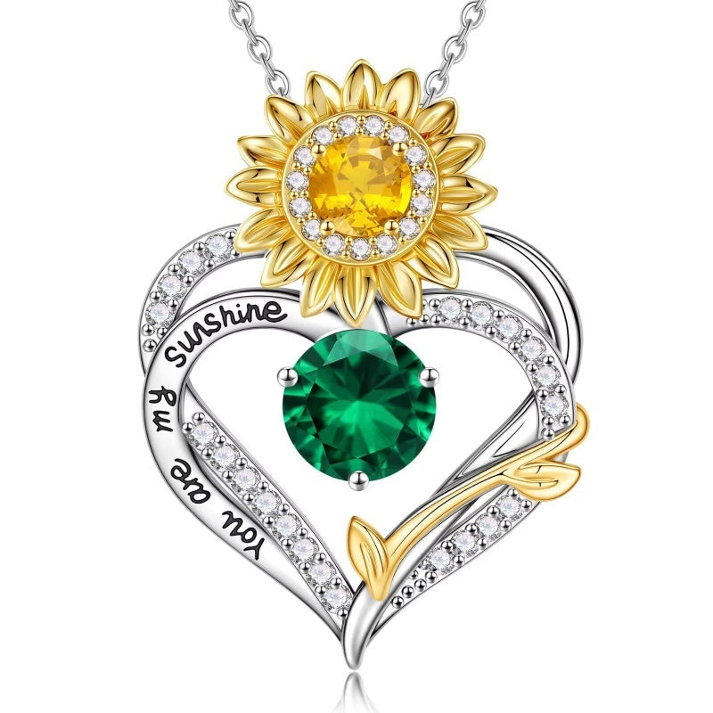 14K Gold Plated Birthstone Sunflower Pendant Necklace Anniversary Birthday Gifts for Women