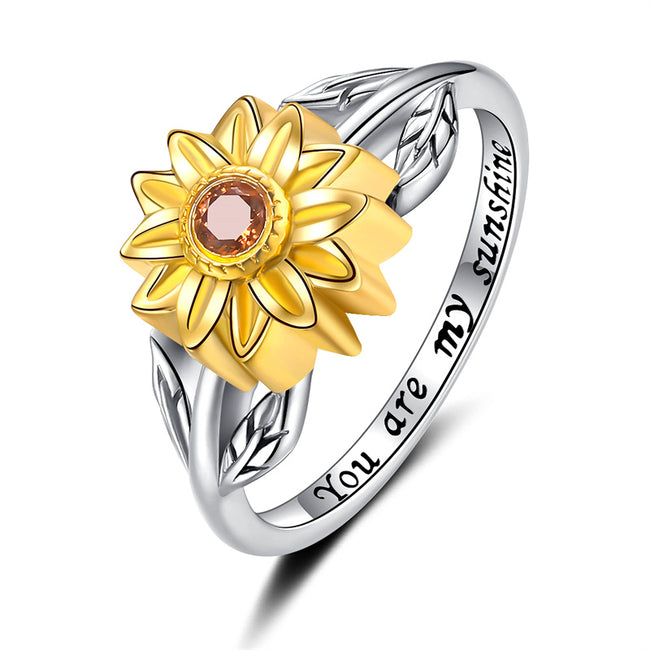 Sunflower Urn Ring Holds Loved Ones Ashes 925 Sterling Silver Cremation Keepsake Ring Jewelry for Women Mom
