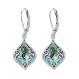 925 Sterling Silver Teardrop Bohemian Irish Celtic Drop Dangle Earrings Abalone Shell Filigree Jewelry Gifts For Women