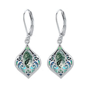 925 Sterling Silver Teardrop Bohemian Irish Celtic Drop Dangle Earrings Abalone Shell Filigree Jewelry Gifts For Women