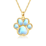 14K Solid Gold Dog Paw Pendant Necklace with Moonstone Solid Gold Jewelry Gift for Women