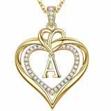 14K Gold Plated Initial Double Heart Pendant Necklace Anniversary Birthday Gifts for Women
