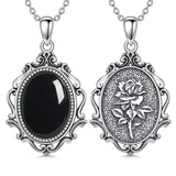 Sterling Silver Blue Sandstone Moonstone Turquoise Obsidian Vintage Rose Pendant Necklace