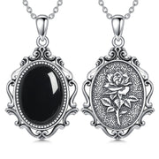 Sterling Silver Blue Sandstone Moonstone Turquoise Obsidian Vintage Rose Pendant Necklace