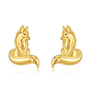 14K Gold Fox Earrings Yellow Gold Kitsune Stud Earrings Fine Gold Cute Animal Fox Studs Jewelry Gifts for Girls Mom Daughter Women