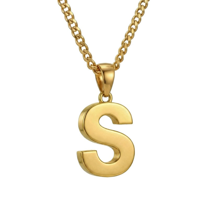 Initial Pendant Necklace 14K Gold Plated with Cuban Chain