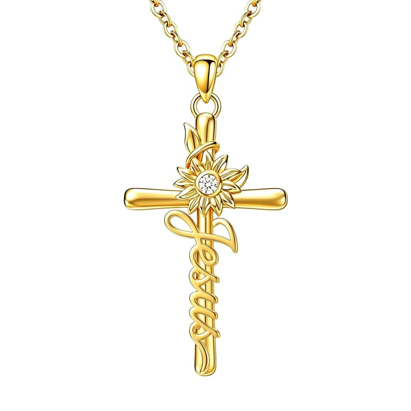 14K Gold Plated Faith Cross Pendant Necklace Religious Gifts for Women