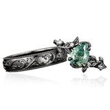 Sterling Silver 10K 14K 18K Gold Natural Leaf  Moss Agate Engagement Anniversary Couple Ring Sets