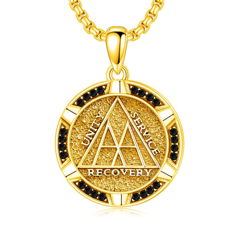 Sterling Silver AA Sobriety Alcoholics Anonymous  Pendant Necklace for Men