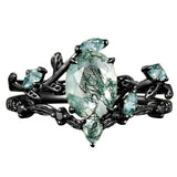 Sterling Silver 10K 14K 18K Gold Vintage Nature Moss Agate Engagement Ring Sets for Women