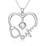 Moissanite Stethoscope Necklace 18K White Gold Plated S925 Sterling Silver 1CT Moissanite Pendant Necklace Christmas Birthday Gift