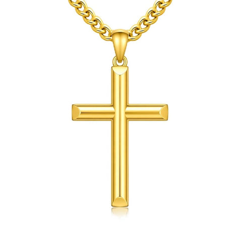 Cross Pendant Necklace for Men 14K Gold Plated Minimalist Christian Jewelry Religious Gift