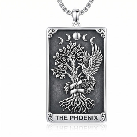 Sterling Silver Tarot Card Pendant  Necklace for Men Gothic Amulet Jewelry