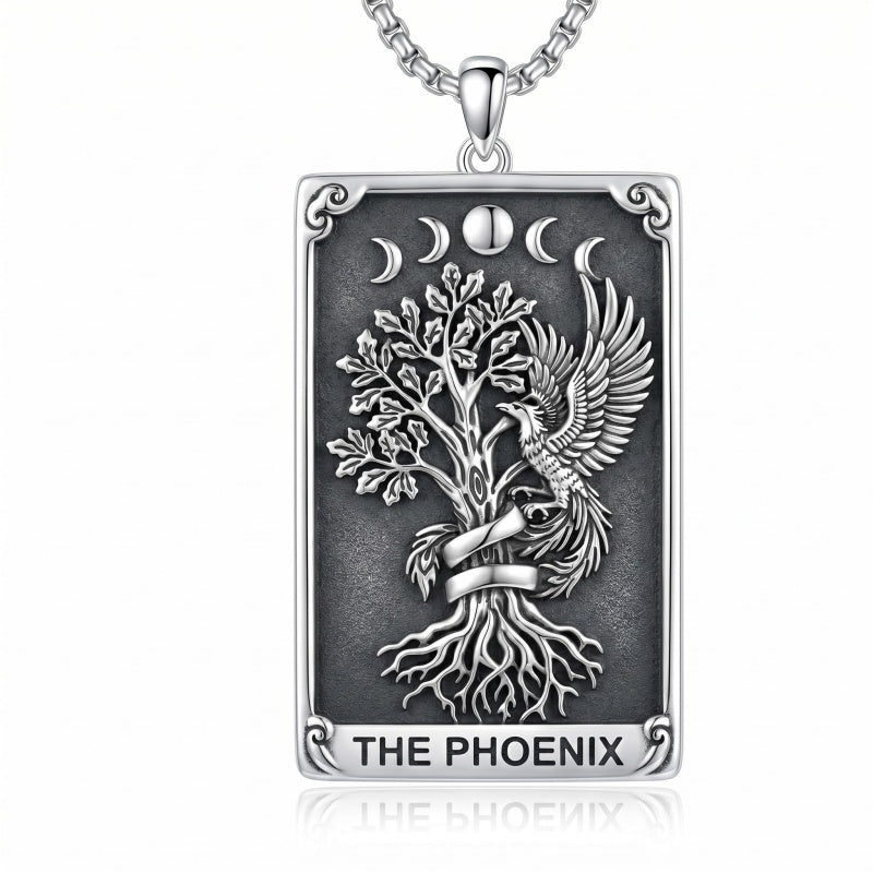 Sterling Silver Tarot Card Pendant  Necklace for Men Gothic Amulet Jewelry