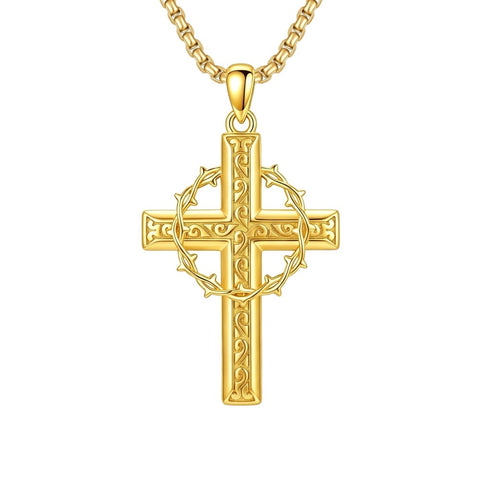 14K Gold Plated Cross Pendant Necklace Religious Confirmation Jewelry