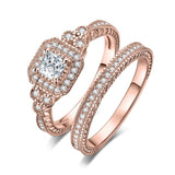 14K Gold Plated 2CT Cubic Zirconia  Halo Engagement Ring Wedding Band Bridal Sets for Women