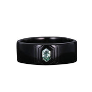 Sterling Silver Personalized Engraved Moss Agate Wedding Rings Promise Ring for Men