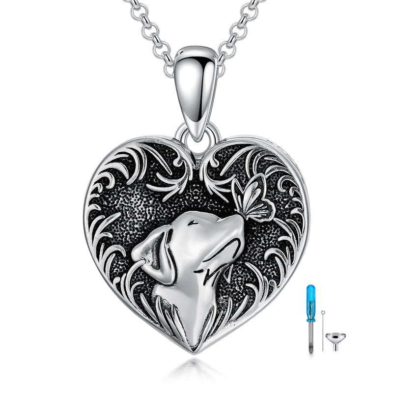 Sterling Silver Heart Rabbit Dog Cat Butterfly Dragonfly Hummingbird Wolf Urn Necklace for Ashes