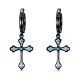 Sterling Silver Black Sword Cross Hoop Earrings Gift for Men Women