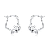 Sterling Silver Fox Frog Leopard Peacock Puppy Animal Hug Hoop Earrings