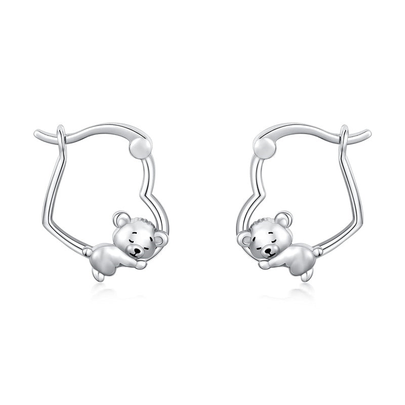 Sterling Silver Fox Frog Leopard Peacock Puppy Animal Hug Hoop Earrings
