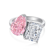 Sterling Silver Cubic Zirconia 3ct  Double Stone Ring Emerald/Princess & Pear Engagement Ring Wedding Ring