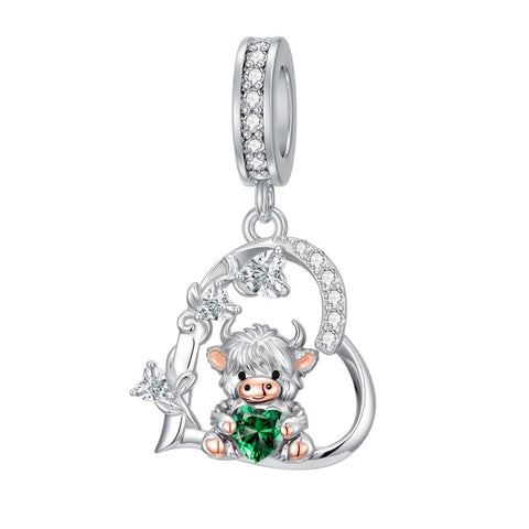 Sterling Silver 12 Month Birthstone Highland Cow Charm Beads