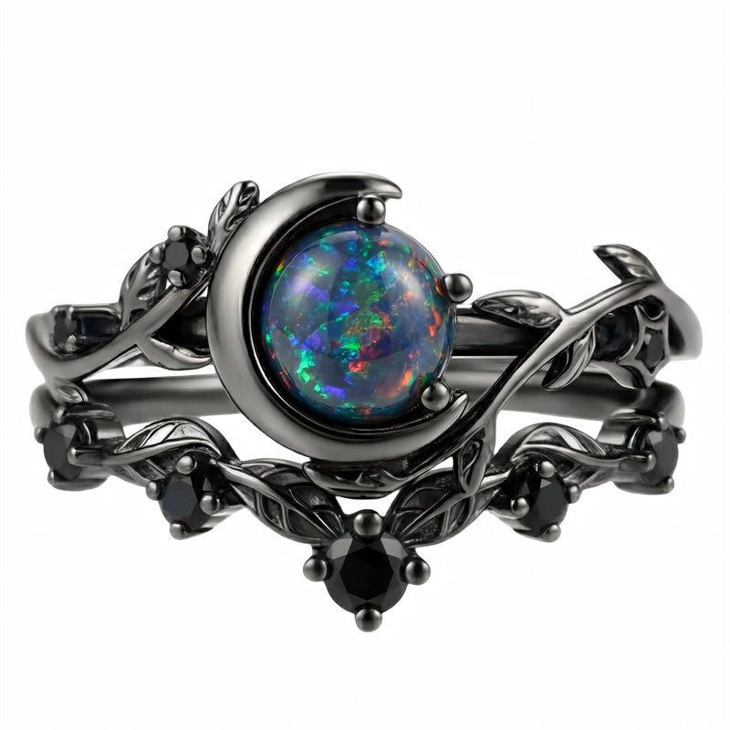 Sterling Silver 10K  14K  18K  Gold Personalized Engraved Black Opal Engagement Wedding Promise Ring for Her