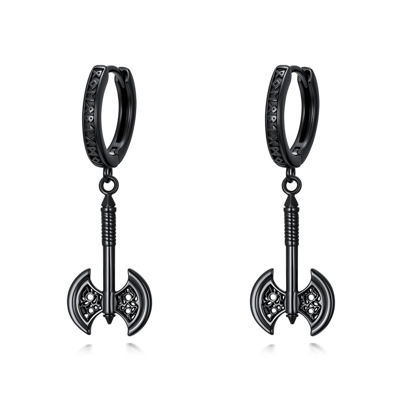 Sterling Silver Feather Arrowhead Axe Hoop Earrings