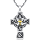 14K Gold Plated Celtic Vikin Cross Pendant Necklace Irish Jewelry Religious Protective Gift