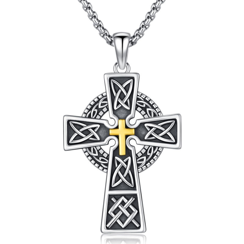 14K Gold Plated Celtic Vikin Cross Pendant Necklace Irish Jewelry Religious Protective Gift