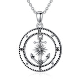 Sterling Silver Earth Swordfish Trident Compass Anchor Pendant Necklace