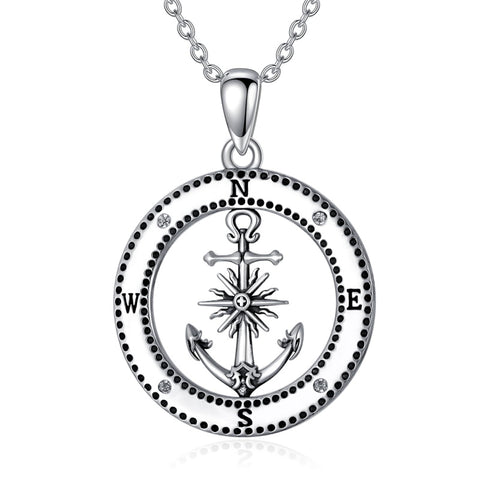 Sterling Silver Earth Swordfish Trident Compass Anchor Pendant Necklace